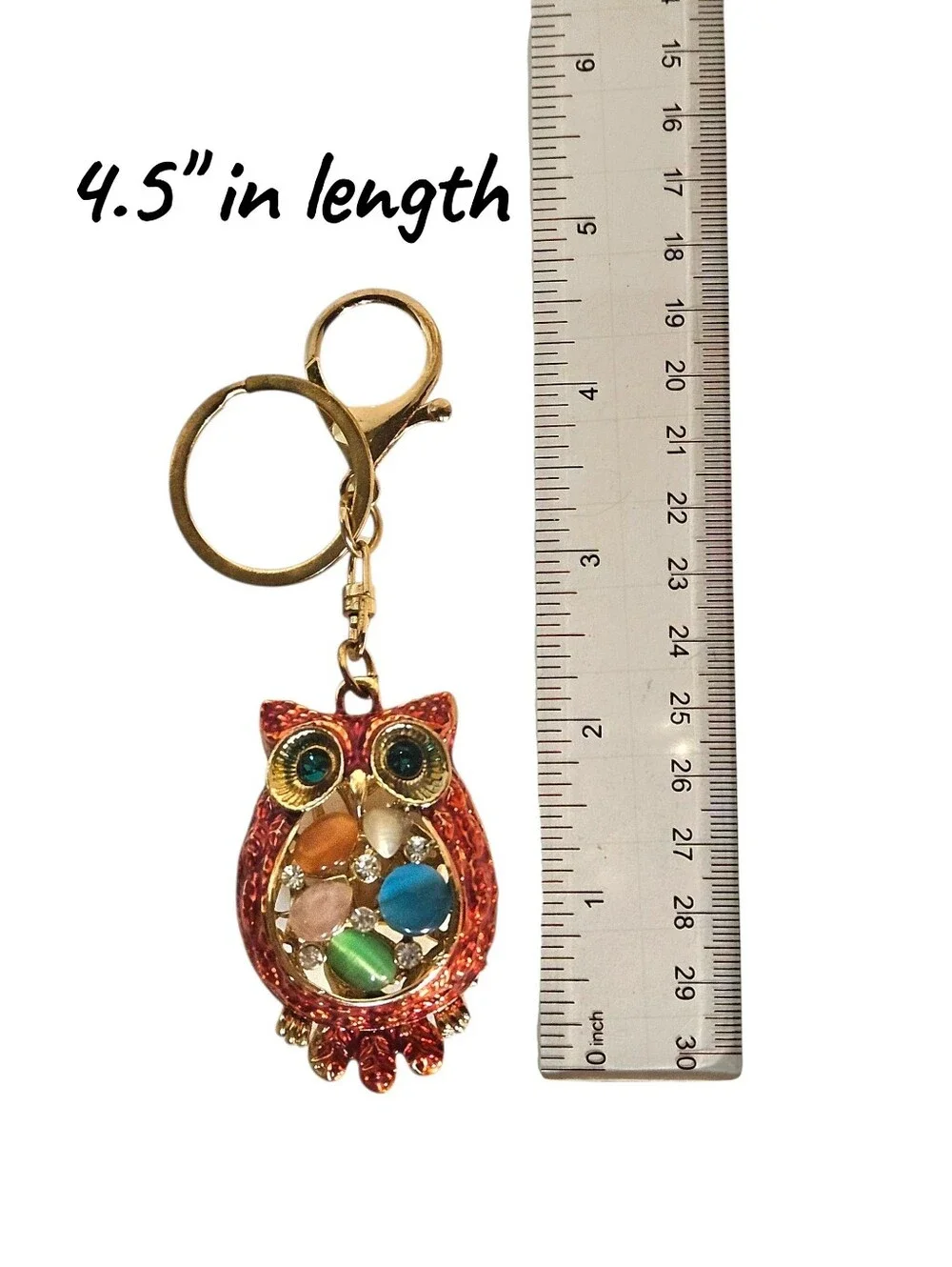 Red & Gold Tone Bejeweled Owl Purse Charm